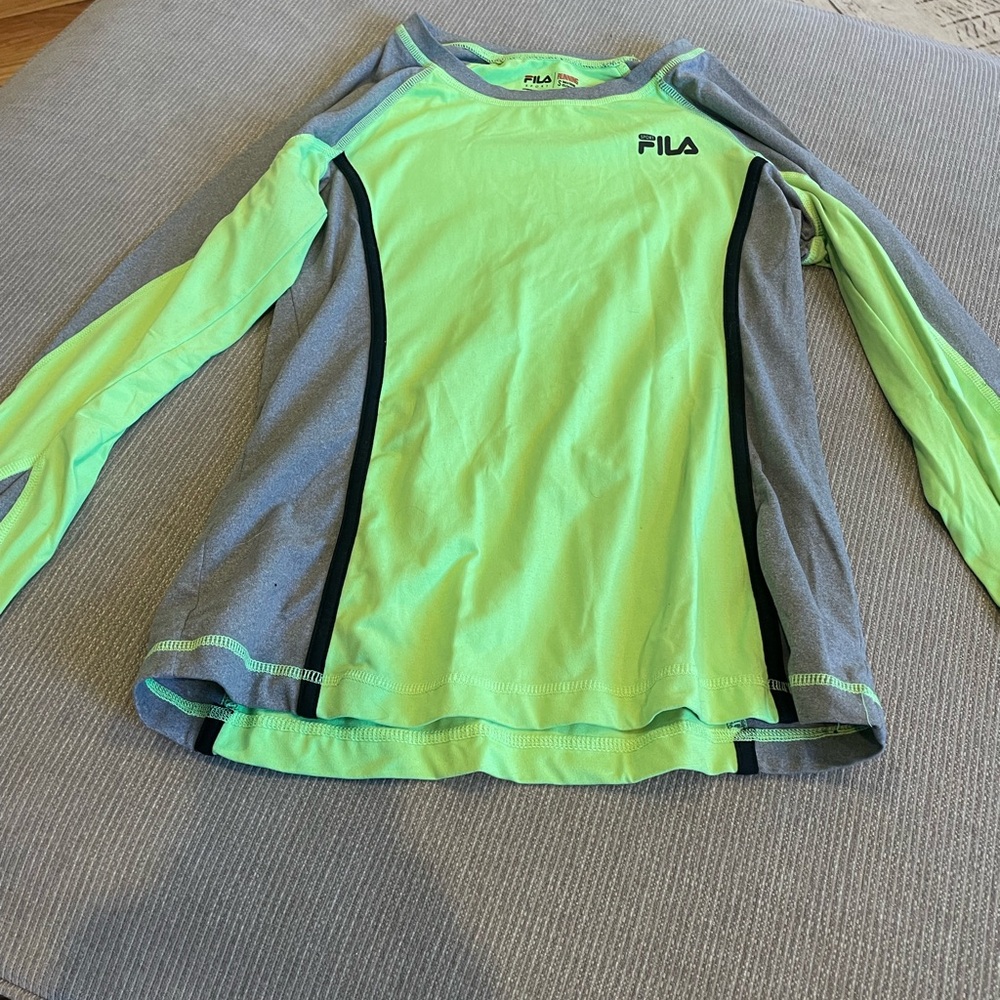 FILA Neon Green and Gray Long Sleeve Performance Tee